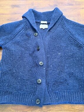 Peregrine Navy Wool Knit Button-Up Cardigan